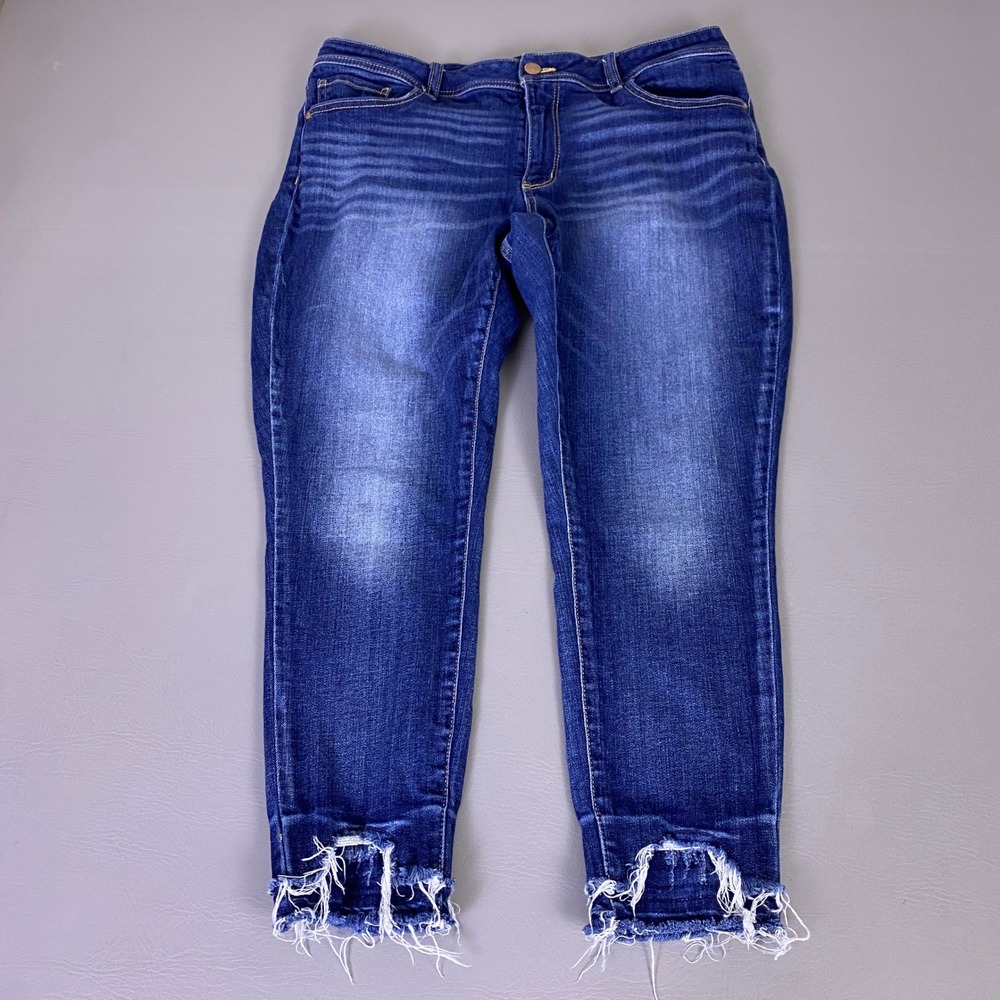 BKE Gabby Curvy High Rise Ankle Skinny Jeans Size 33 Blue Distressed Raw Hem